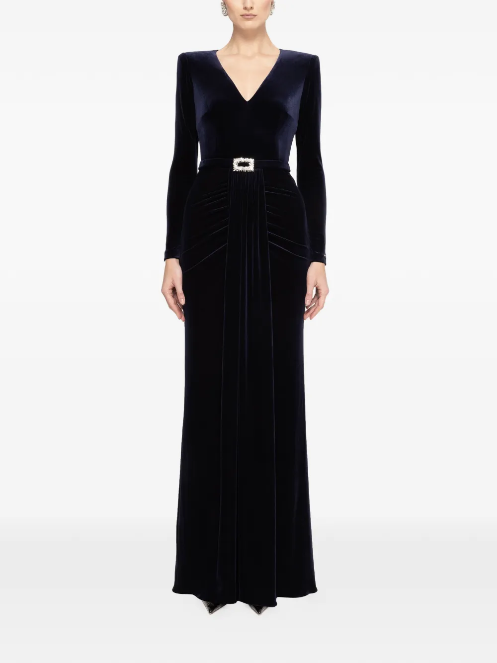 NISSA crystal-bucket velvet maxi dress - Blauw