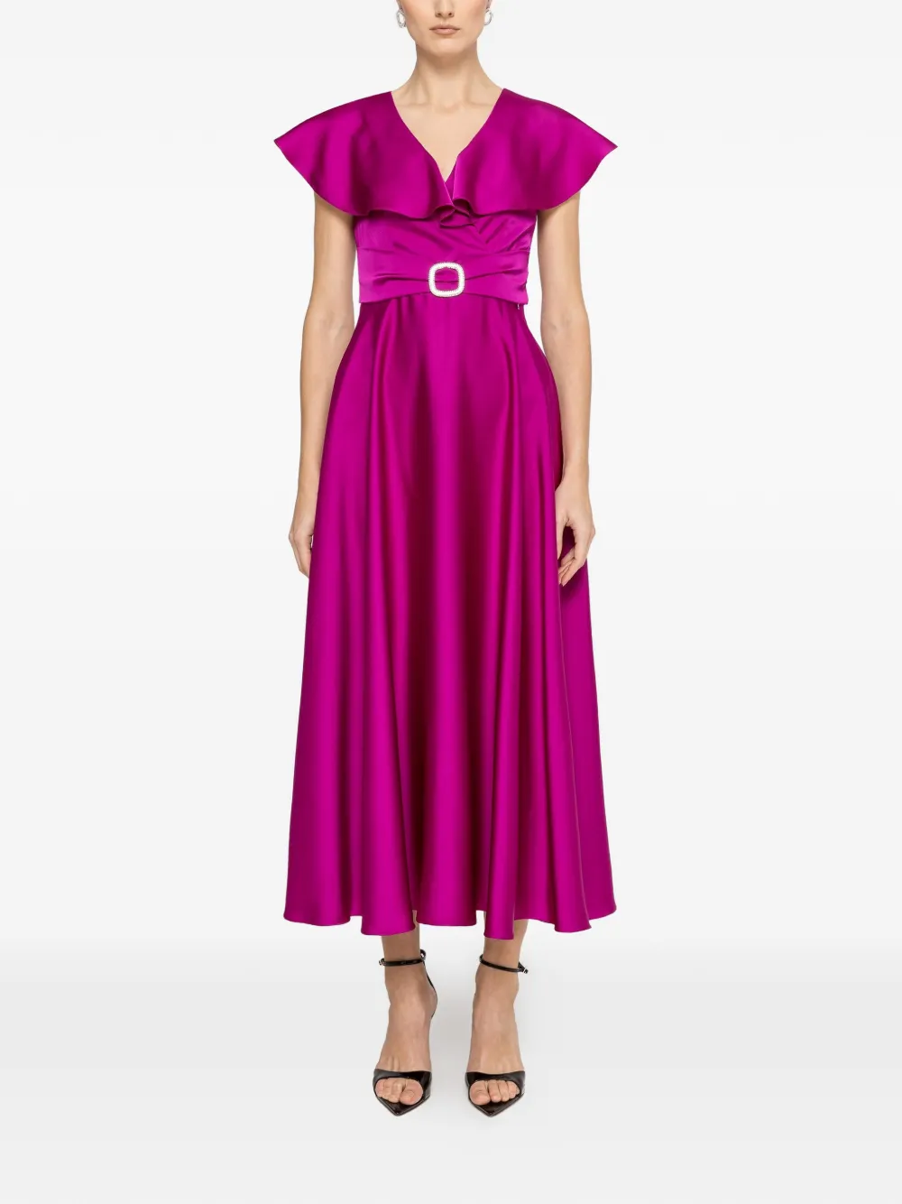 NISSA ruffled satin midi dress - Paars