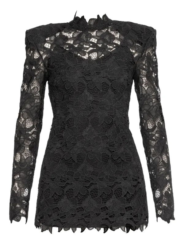 NISSA shoulder-pads Lace Mini Dress | Black