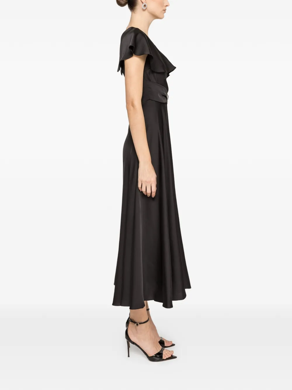 Ruffled Belted Satin Dress