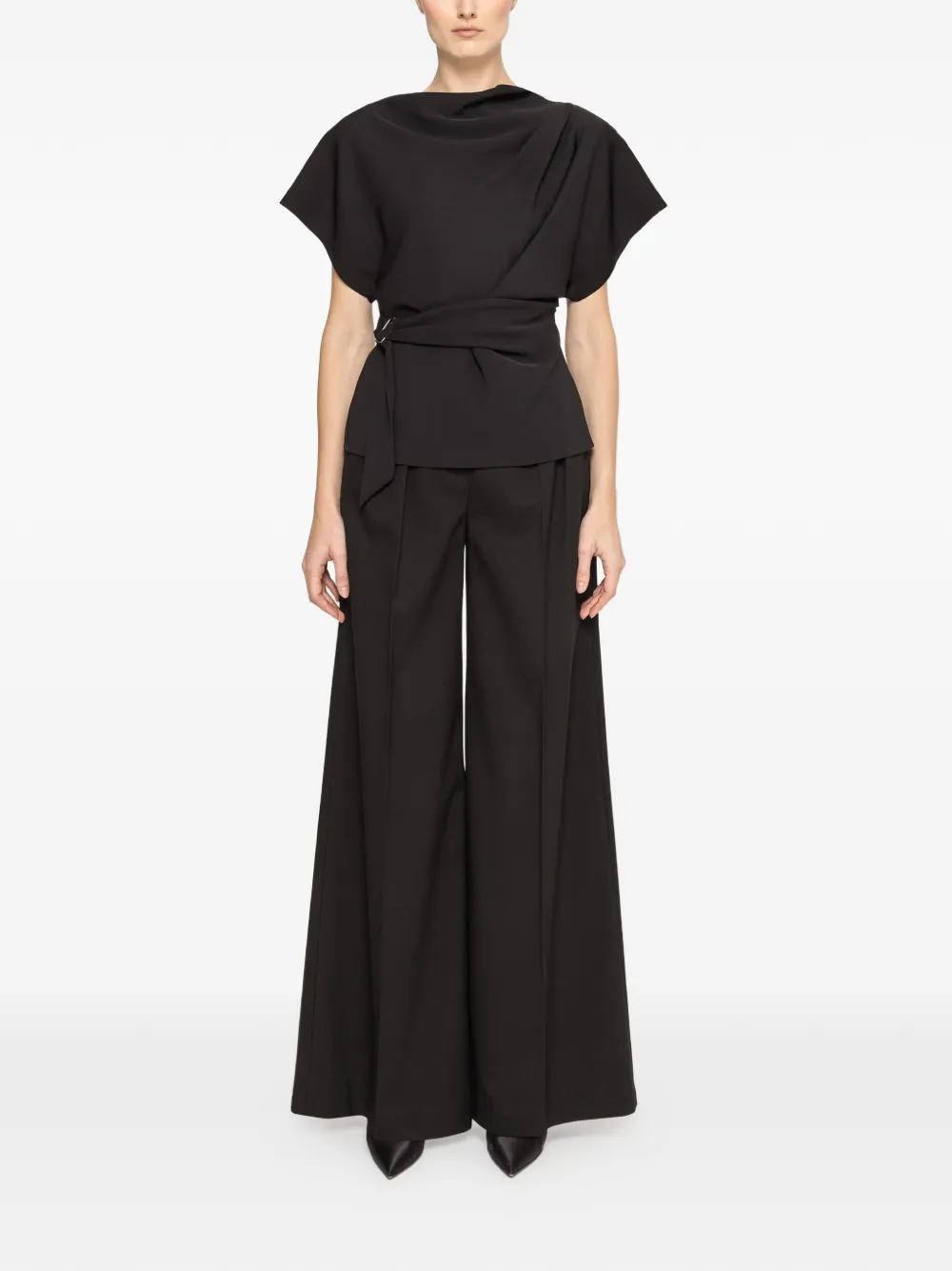 NISSA draped belted top - Zwart