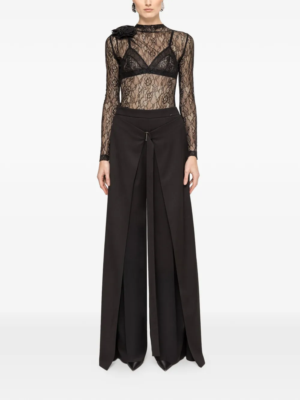NISSA layered wide-leg trousers - Zwart