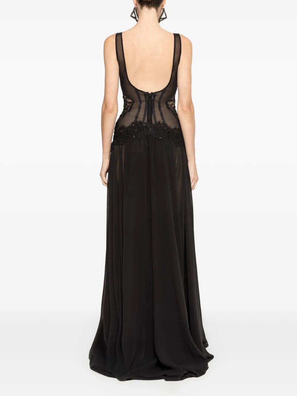 NISSA Chiffon avondjurk met kanten afwerking Zwart