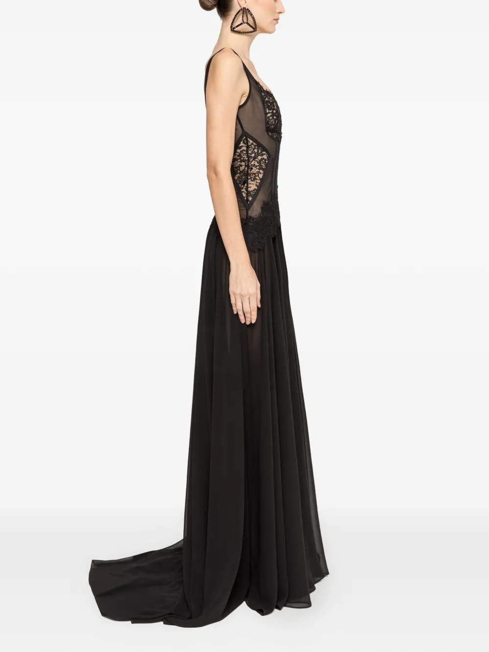 NISSA Chiffon avondjurk met kanten afwerking Zwart