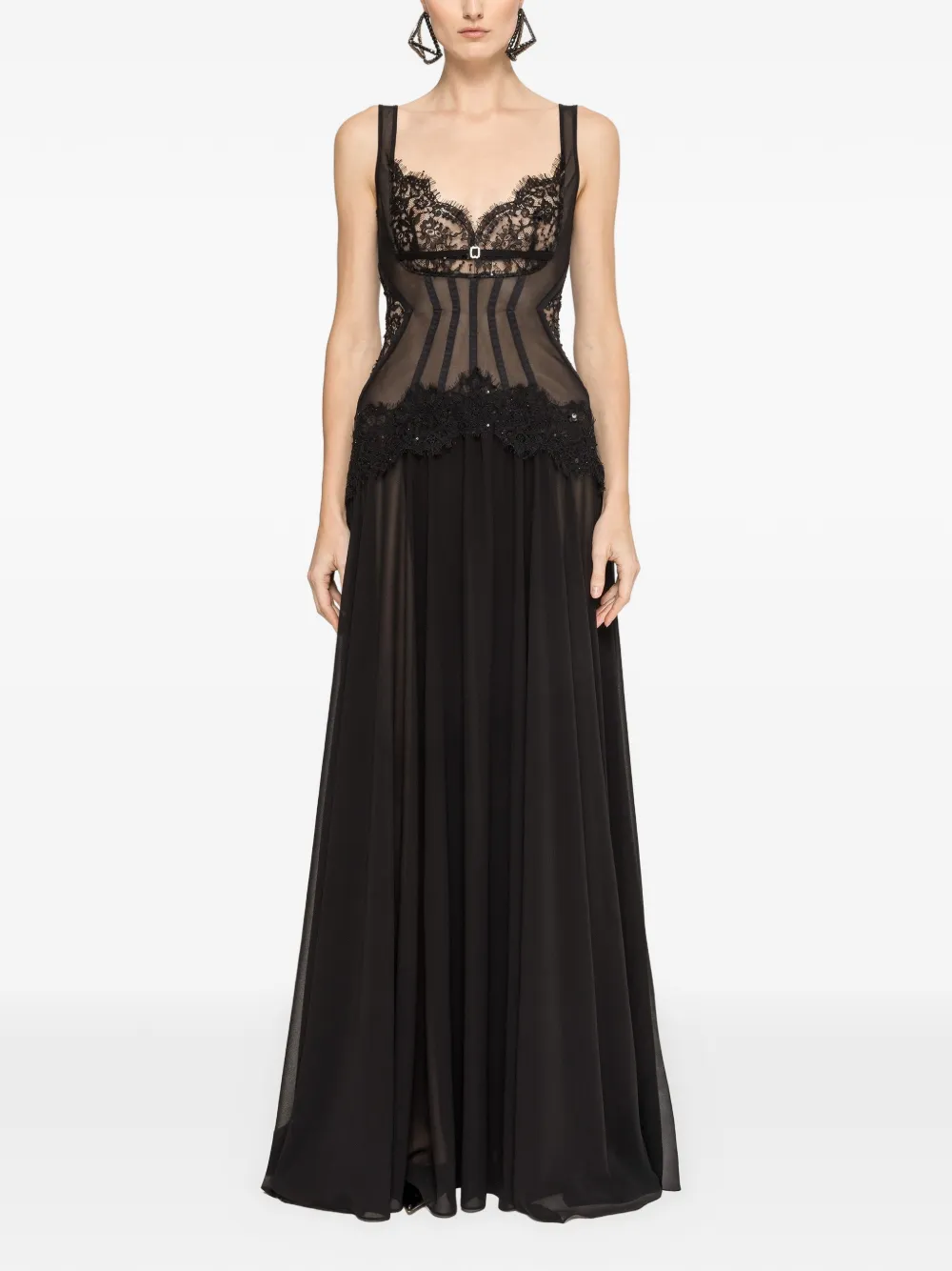 NISSA Avondjurk met kanten afwerking - Zwart