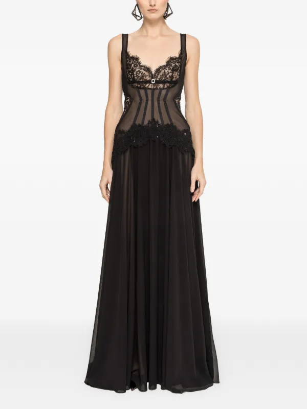 Nissa Lace-Trim Gown - Black