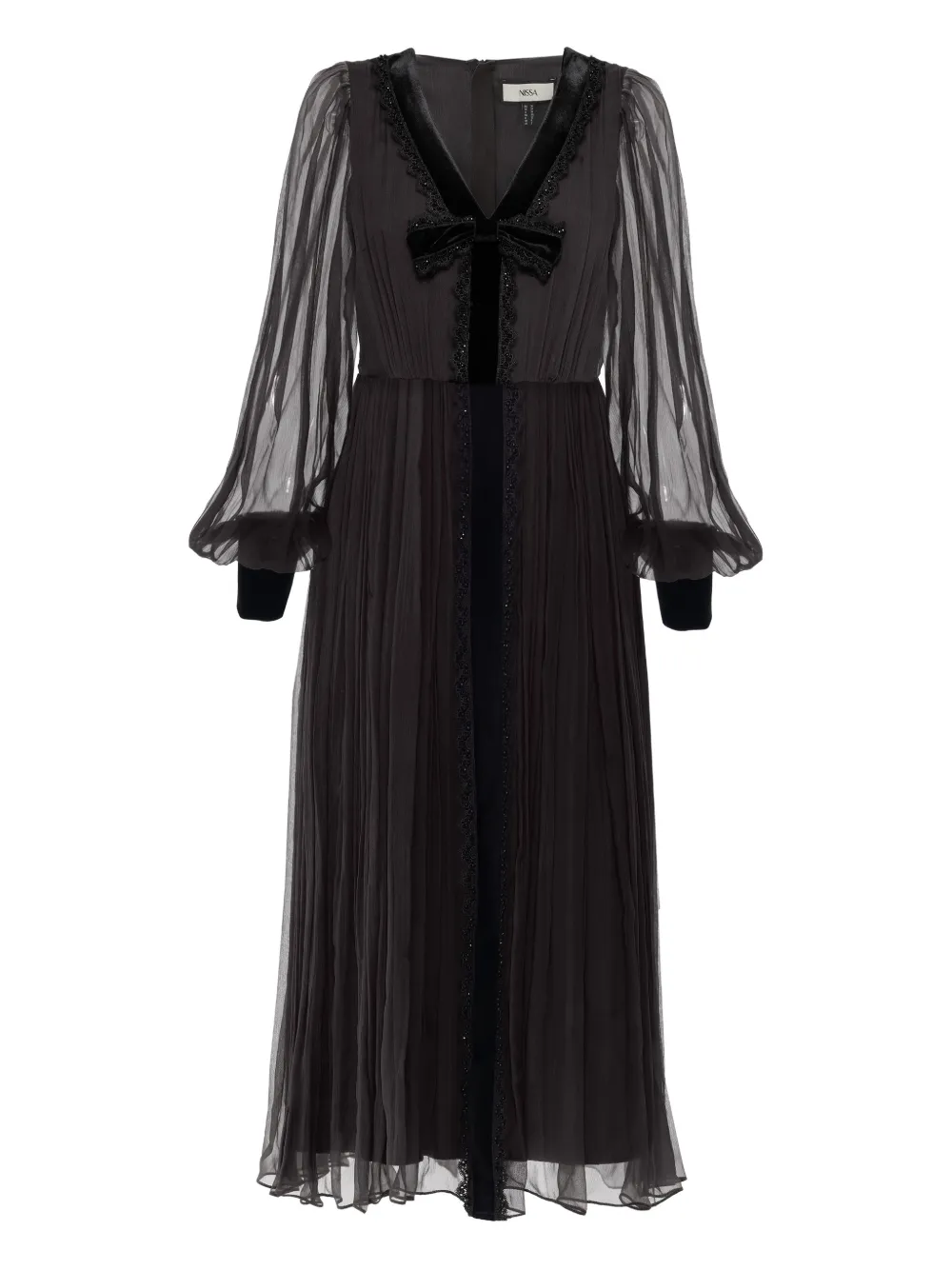 NISSA velvet bow midi dress - Nero