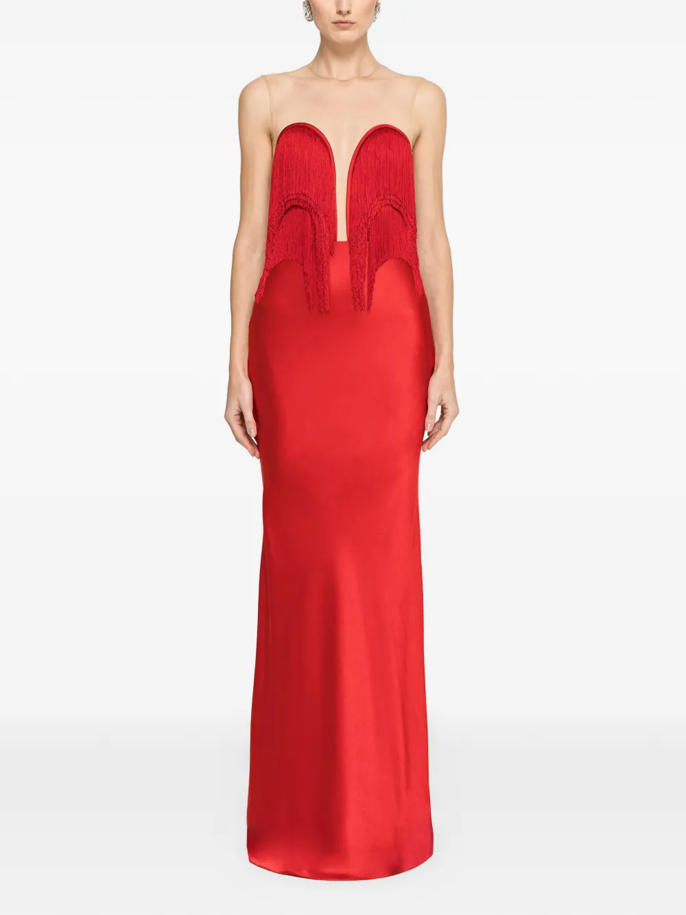 NISSA fringe satin maxi dress - Rood