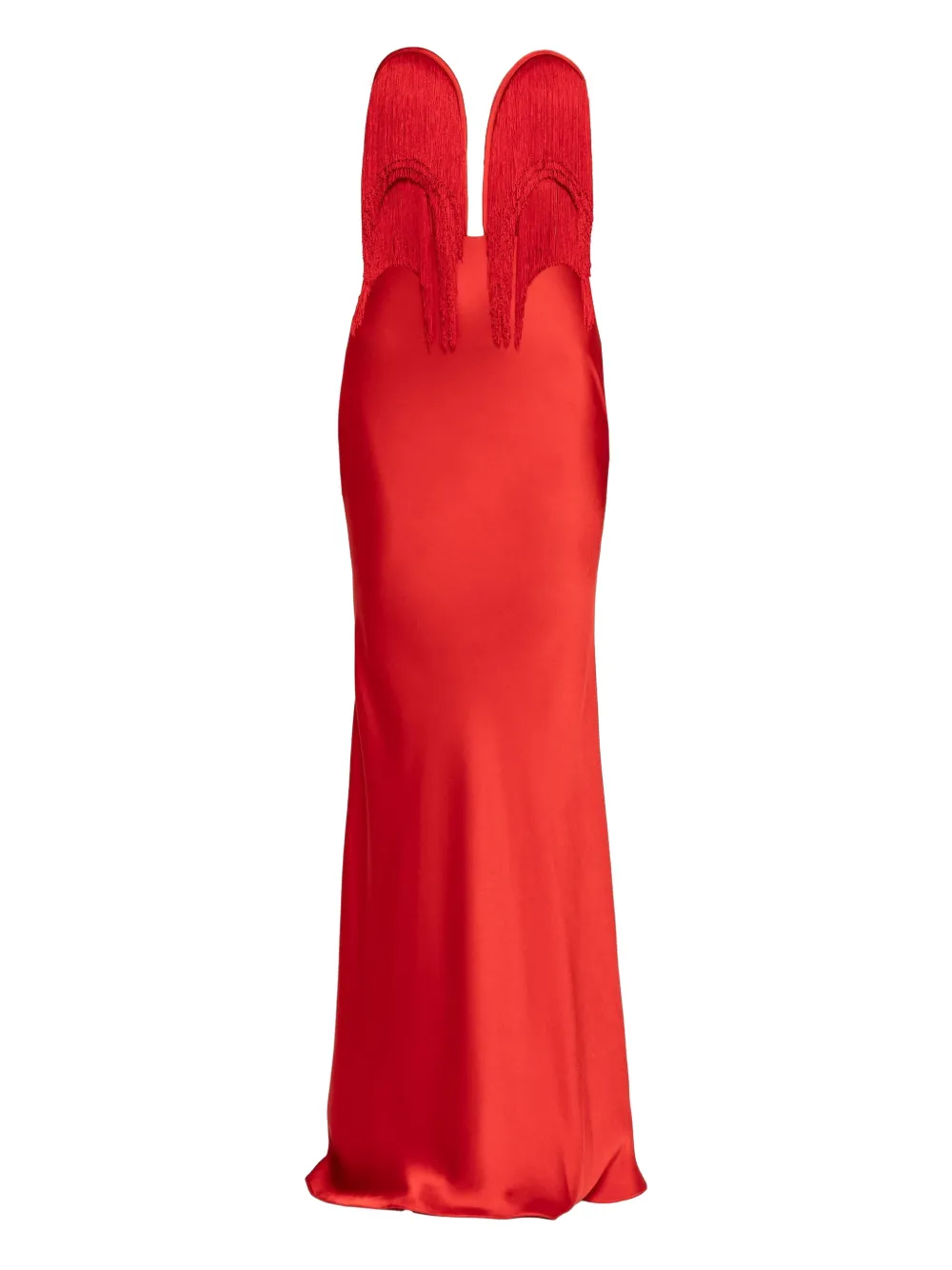 NISSA fringe satin maxi dress - Rosso