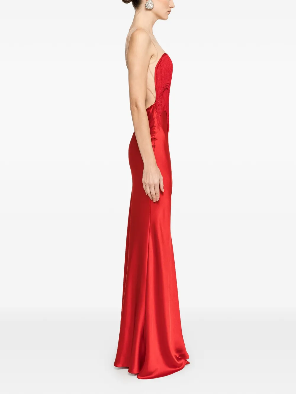  Nissa Fringe Satin Maxi Dress - Red 