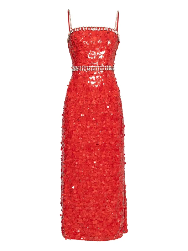 red sparkly midi dress Red 3D Sequin Midi Dress self-portrait-US