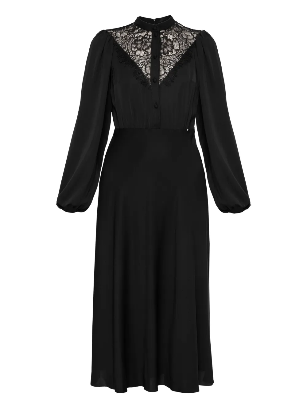 NISSA lace-detail midi dress - Nero