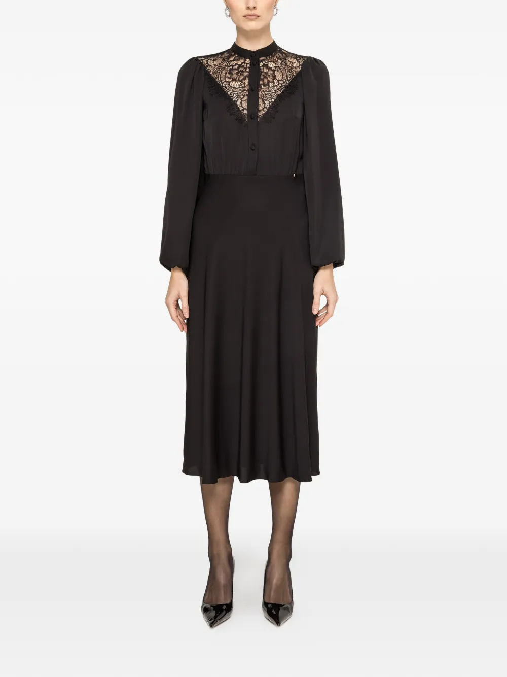 NISSA lace-detail midi dress - Zwart