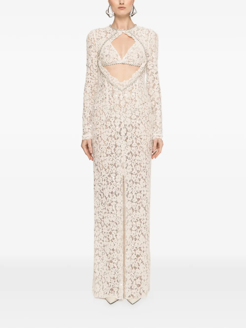 NISSA sequin-embellished lace maxi dress - Wit