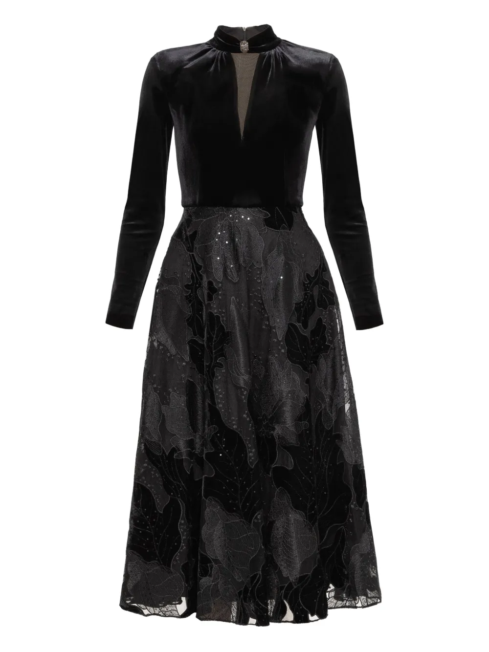 NISSA embroidered velvet midi dress - Nero