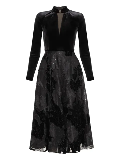 NISSA embroidered velvet midi dress