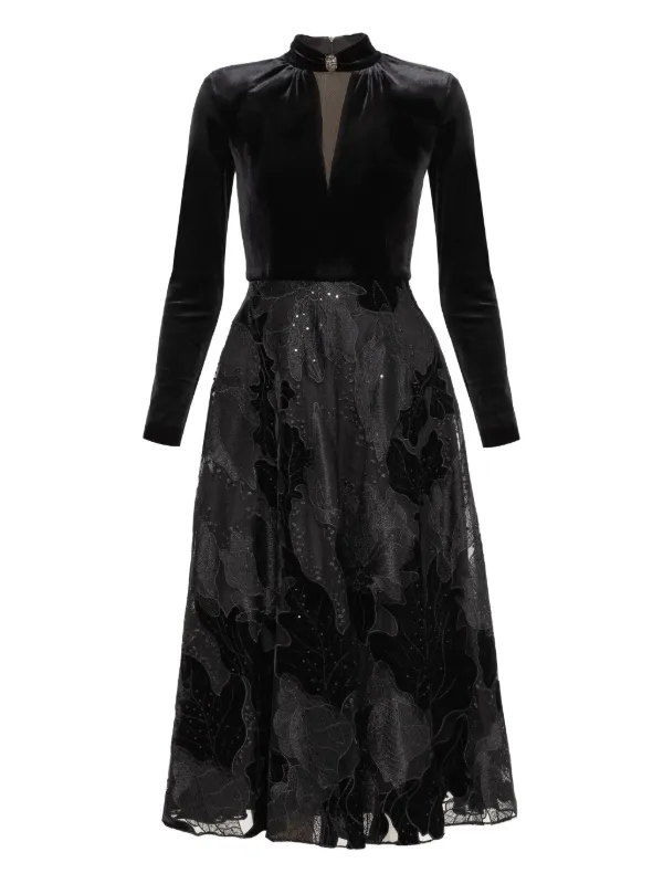 NISSA Embroidered Velvet Midi Dress | Black | FARFETCH