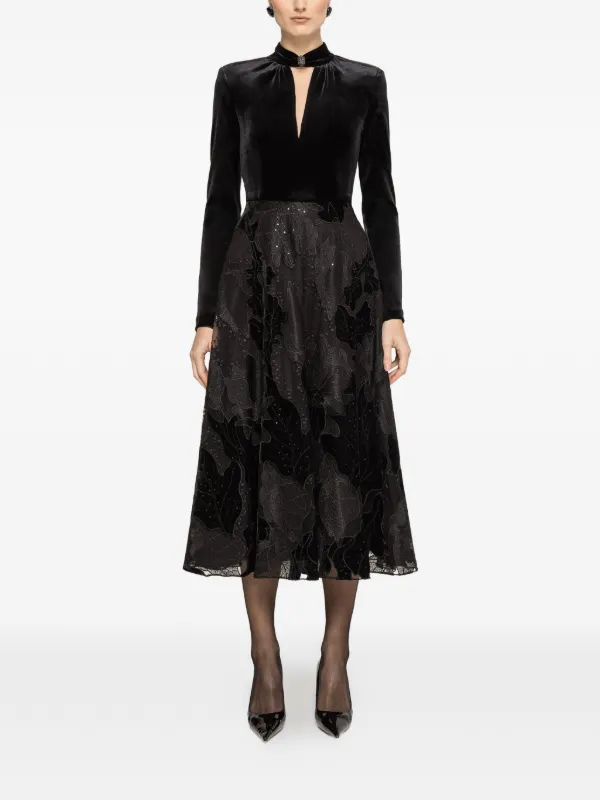 NISSA Embroidered Velvet Midi Dress | Black | FARFETCH