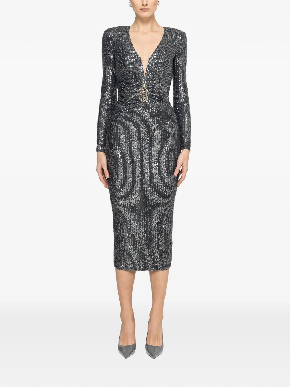 NISSA sequined midi dress - Grijs