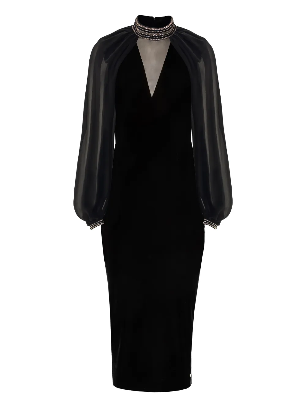 NISSA crystal-embellished velvet midi dress - Nero