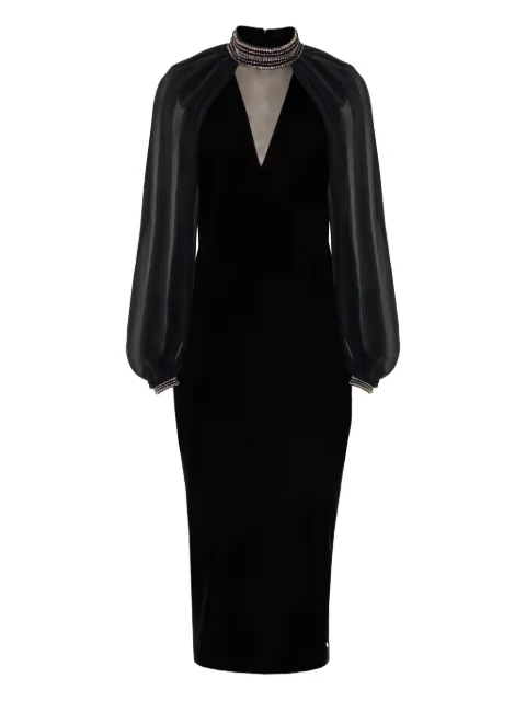 NISSA crystal-embellished velvet midi dress