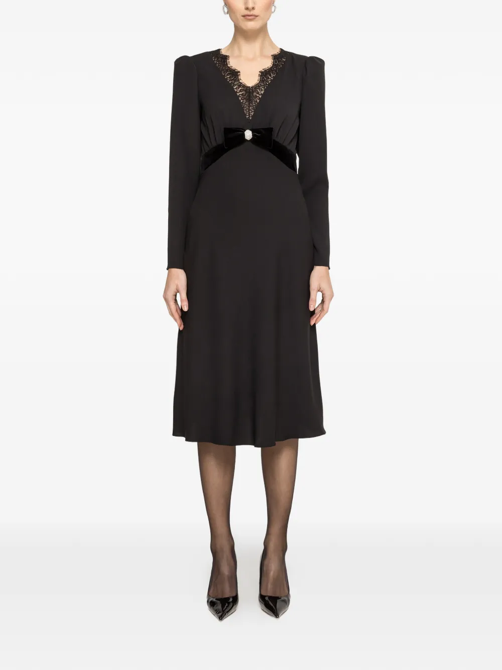 NISSA crystal-detail midi dress - Zwart