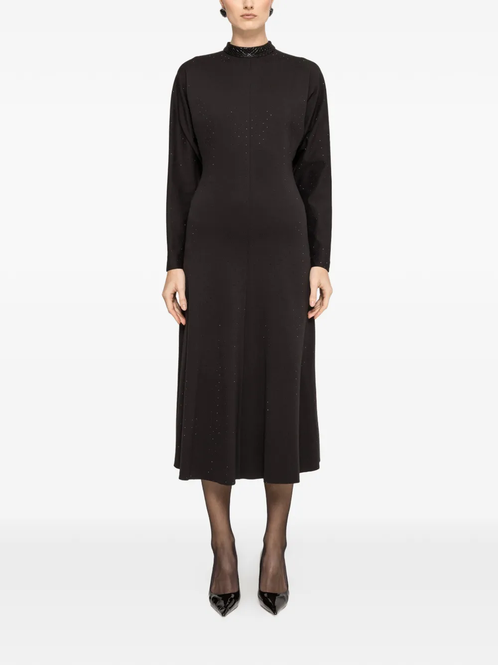 NISSA rhinestone-embellished midi dress - Zwart