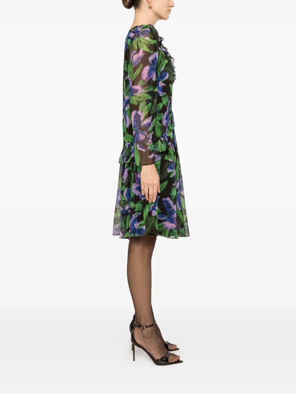 NISSA Jurk met bloemenpatch - Zwart