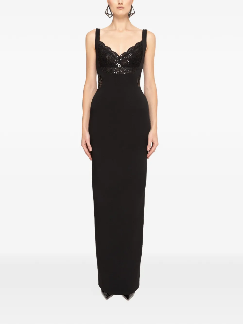 NISSA lace sequin maxi dress - Zwart