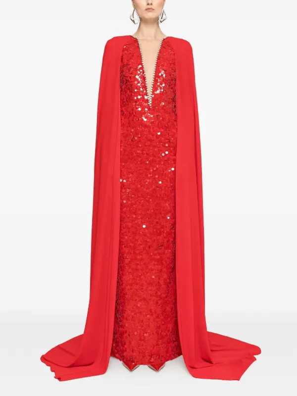 red sequin maxi dress Plunge V Backless Mermaid with Slit Red / 00 / Sequins She offers a full sequin body from head to toe Ocane Red Sequin Embellished Flared