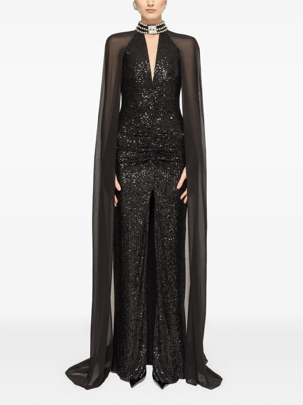 NISSA sequined cape gown - Zwart