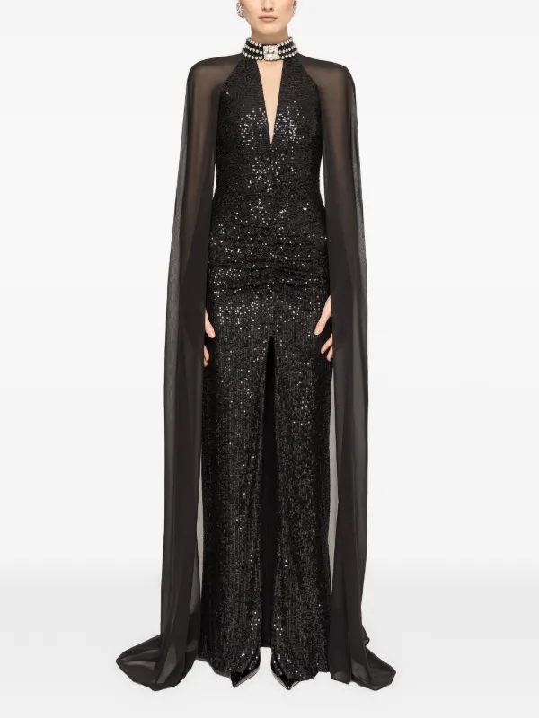 chinese dress ladies GRETA Sequin Lace Evening Dress with Cape