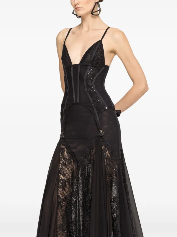 corset panel dress Lace-Panel Satin Corset Wedding Dress with Slit