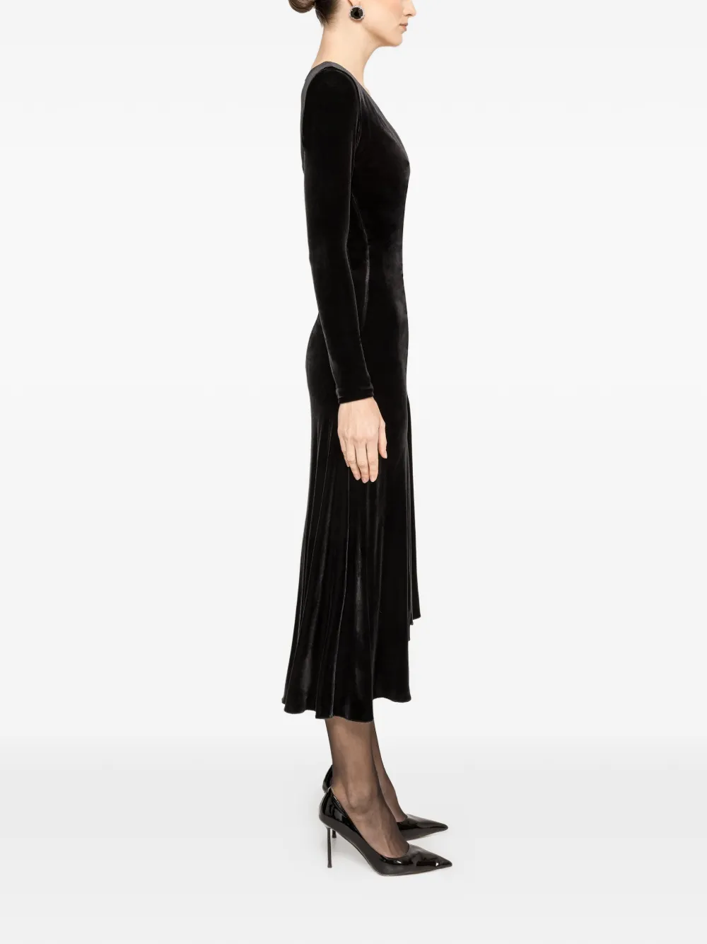 Crystal-Embellished Velvet Midi Dress