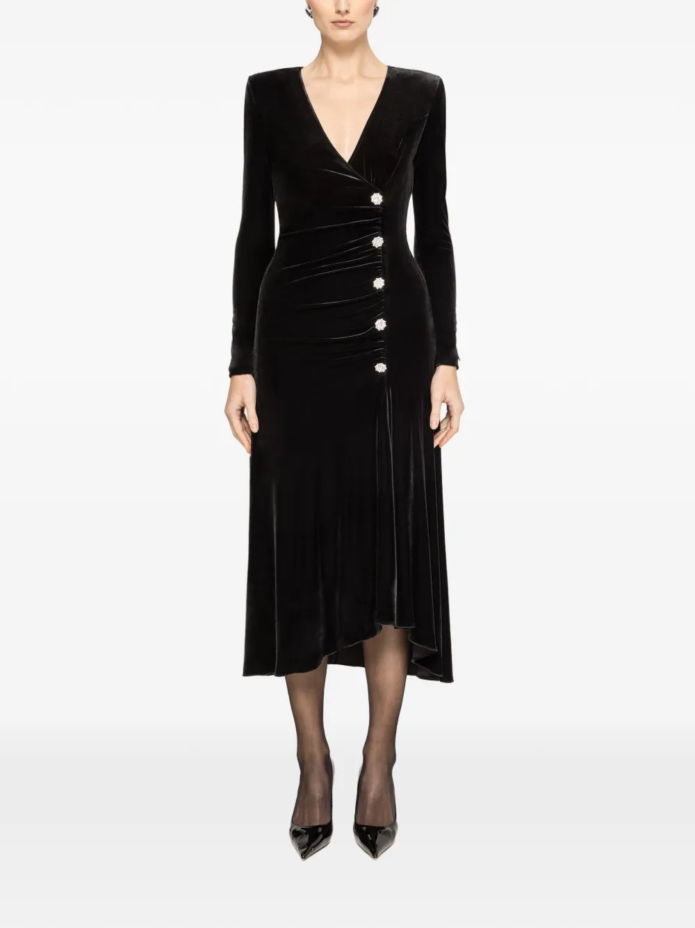 NISSA crystal-embellished velvet midi dress - Zwart