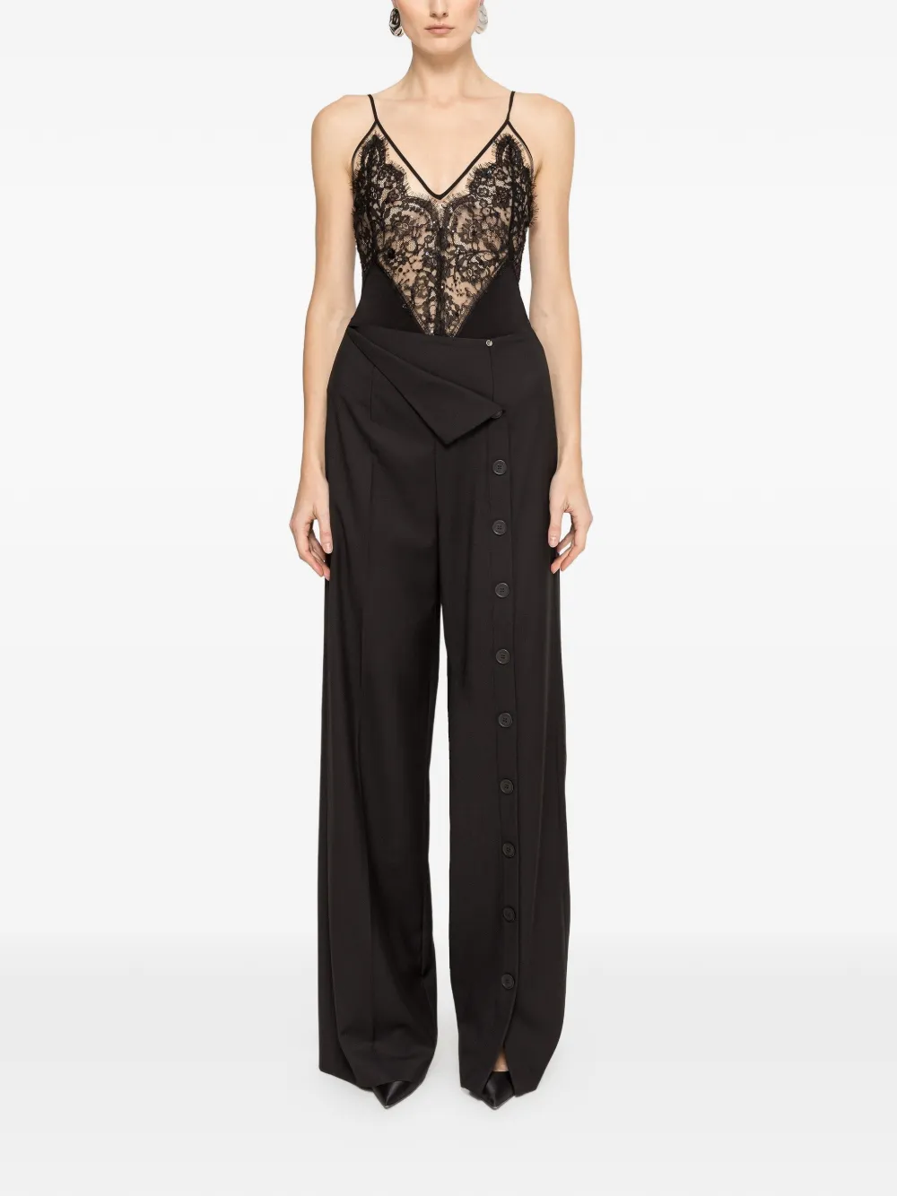 NISSA button-detail trousers - Zwart