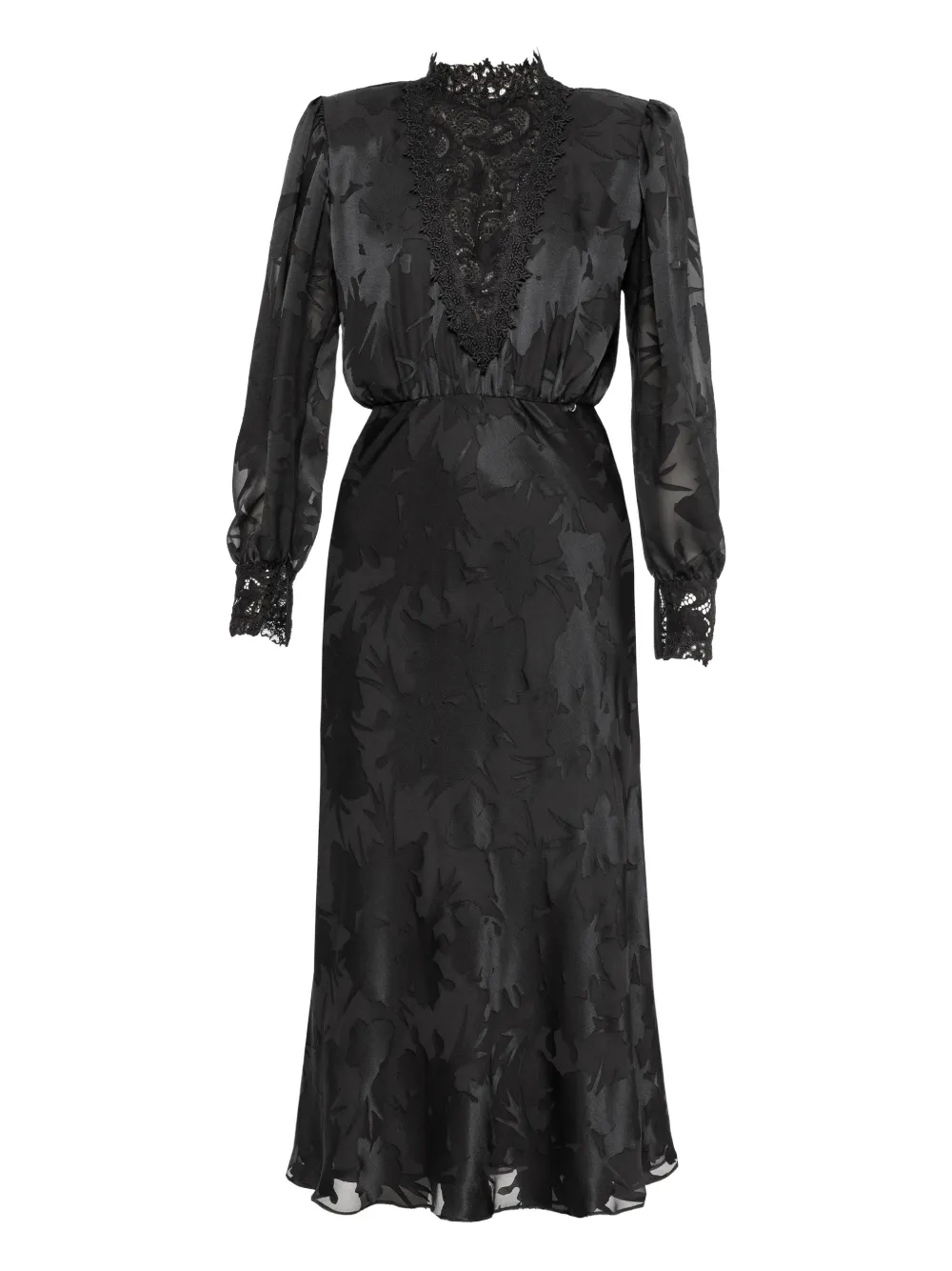 NISSA lace-trim midi dress - Nero