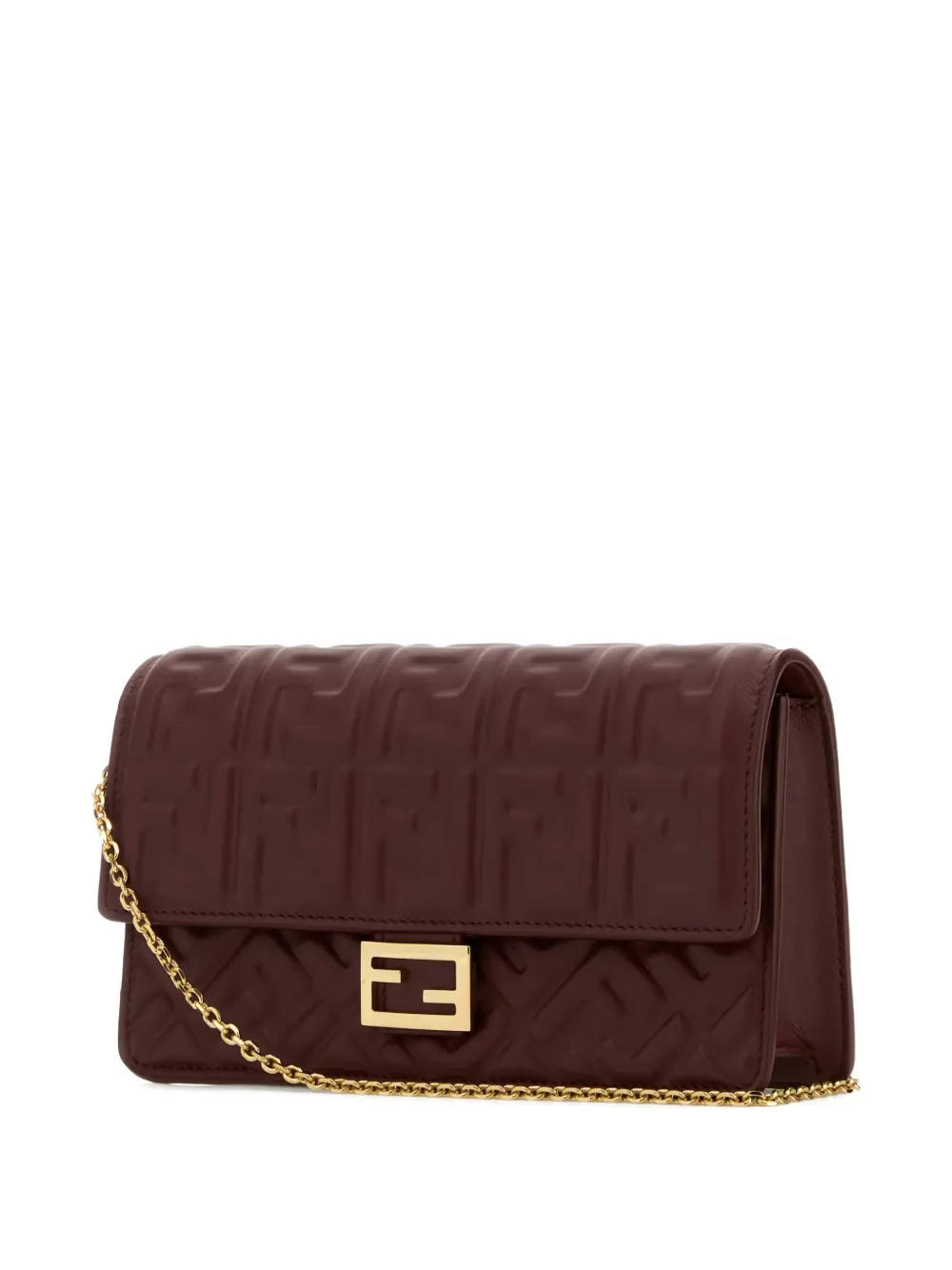  Fendi Small Baguette Embossed Shoulder Bag - Brown 