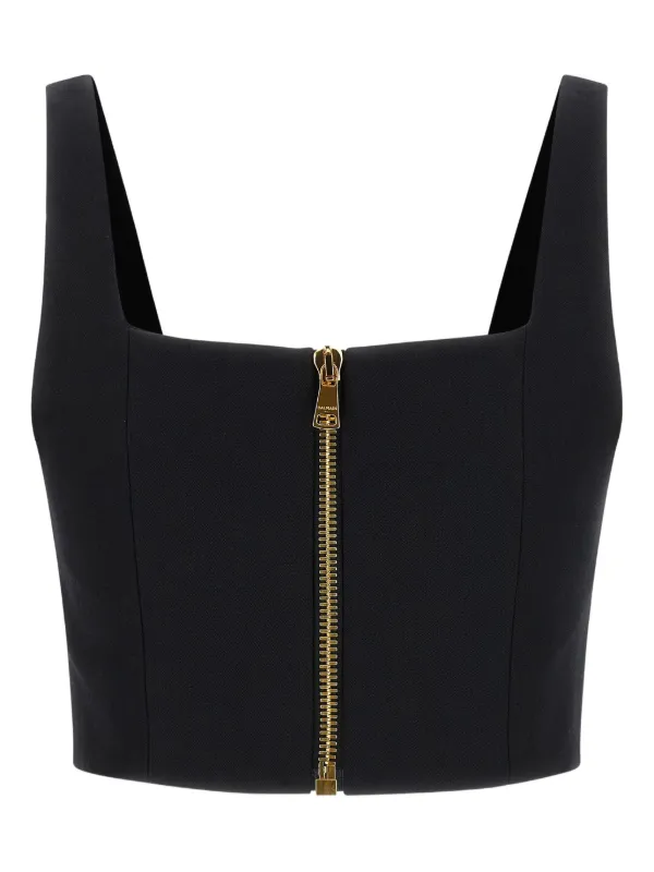 Balmain button-fastening Cropped Top | Black | FARFETCH