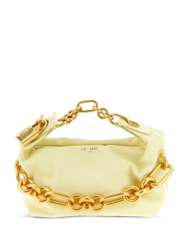 Balmain Mini Sync Chain Leather Tote Bag in Yellow