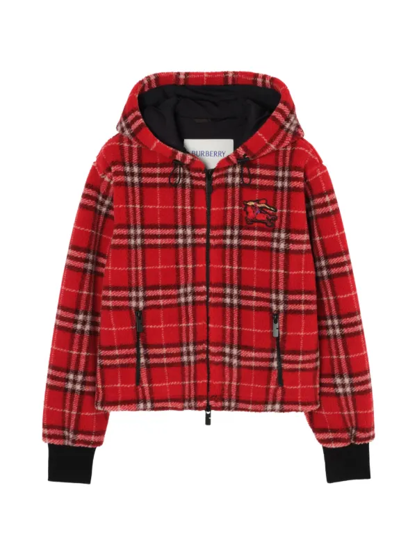 Burberry チェックフーデッド フリースジャケット | レッド | FARFETCH JP