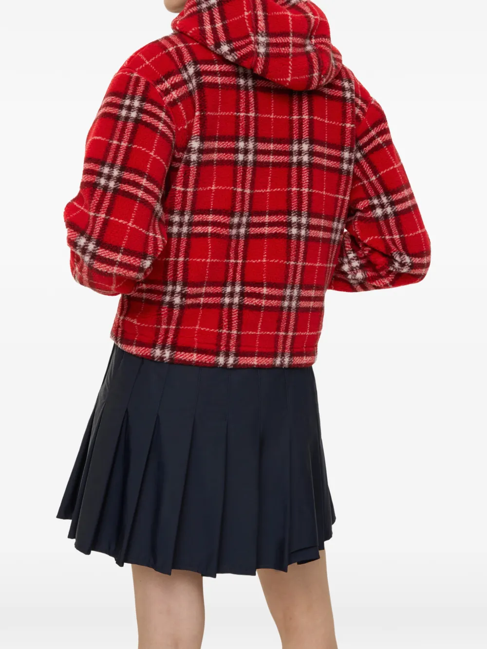  Burberry Check Hooded Fleece Jacket - Red 