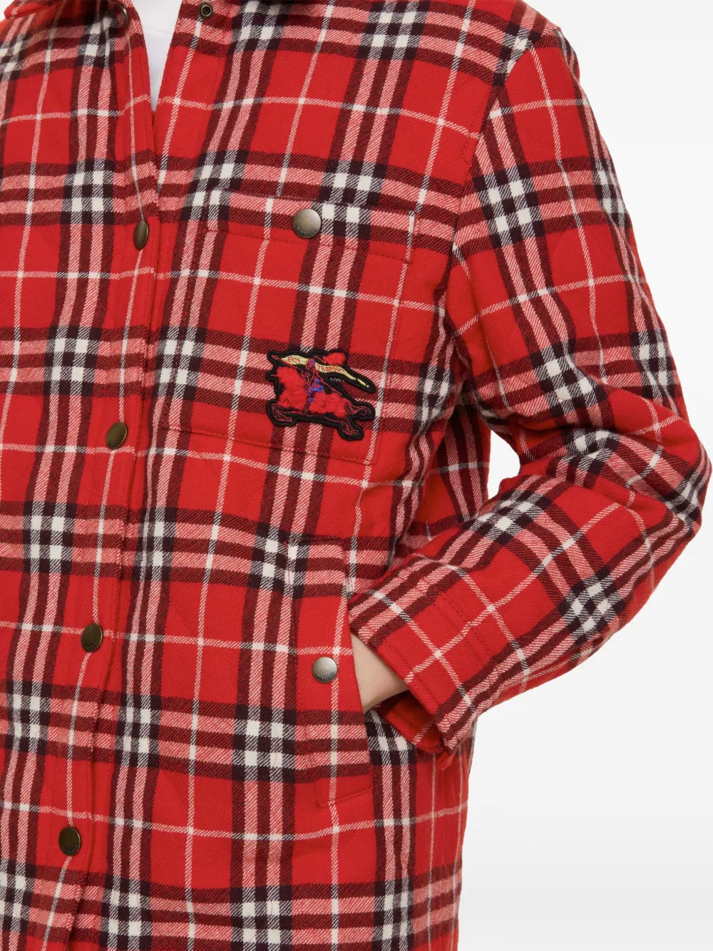  Burberry Check Appliquéd Wool Jacket - Red 