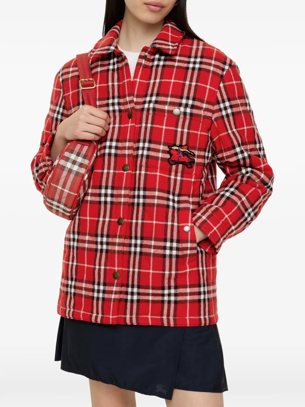  Burberry Check Appliquéd Wool Jacket - Red 