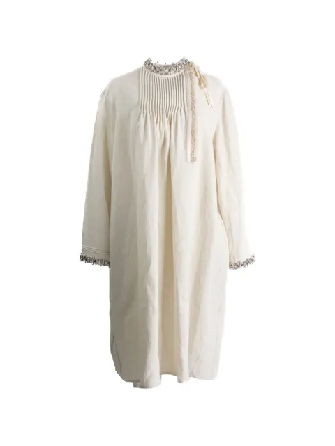 Prada pleated embellished-neck dress