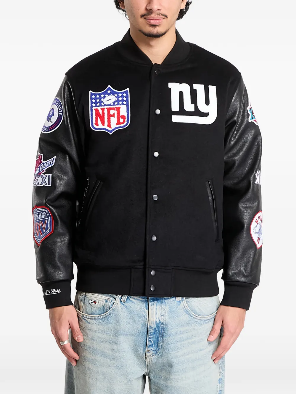 Mitchell & Ness Varsity appliqué jacket | Black | Image 1