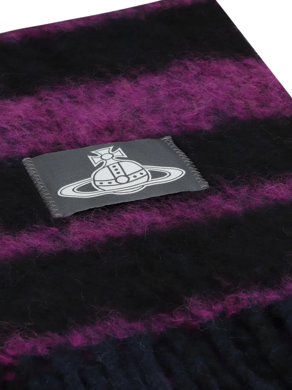 Vivienne Westwood striped-pattern fringed scarf - Zwart