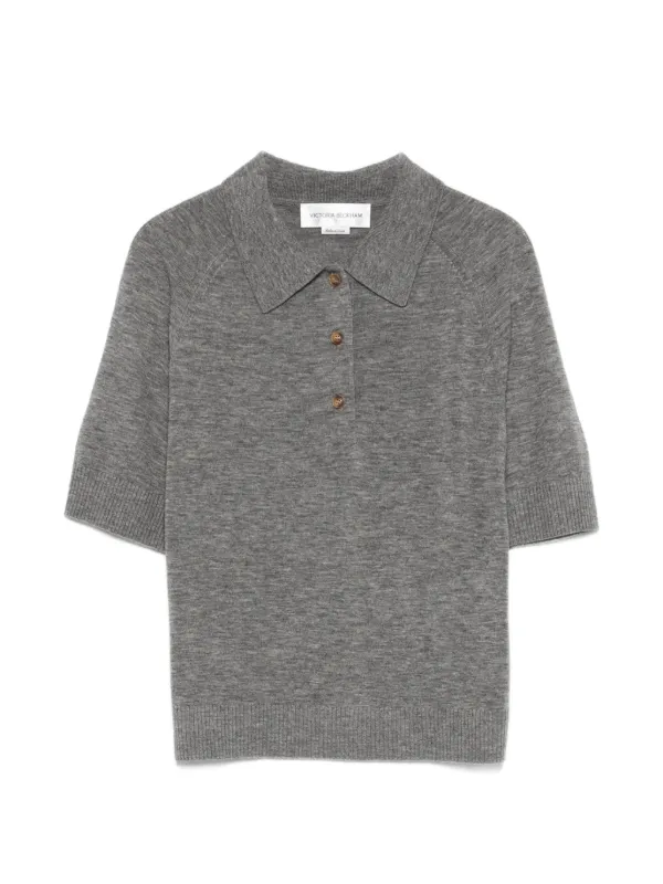 Victoria Beckham Fine-knit Polo Shirt in Grey