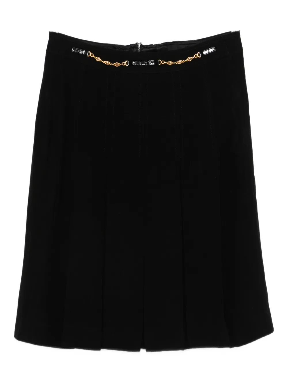 Celine Pre-Owned 1970s chain-detail pleated midi skirt - Nero