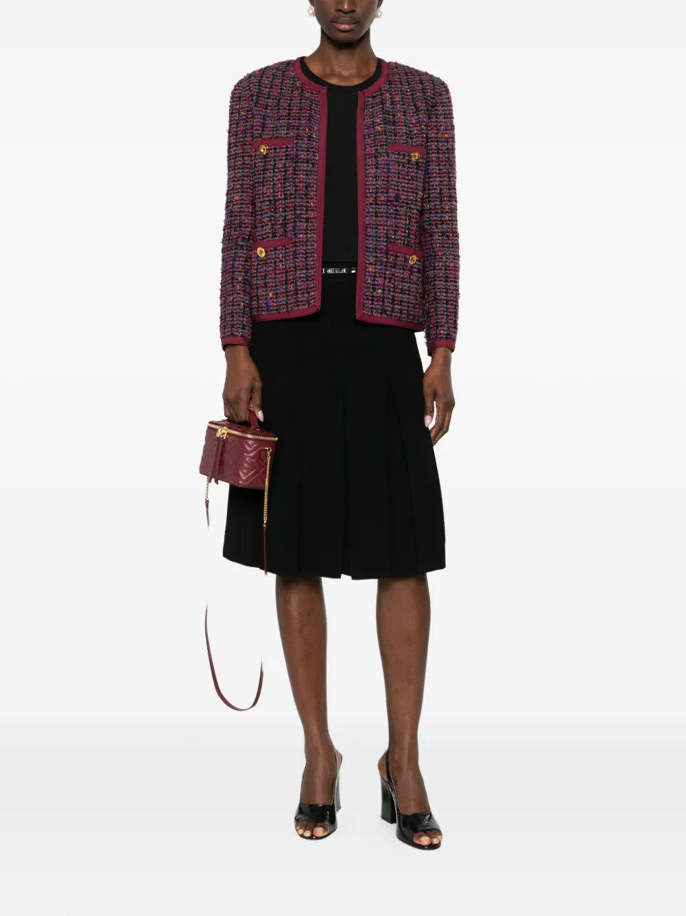 Celine Pre-Owned 1970s chain-detail pleated midi skirt - Zwart